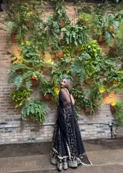 Black and Gold Brocade Lehenga - hover