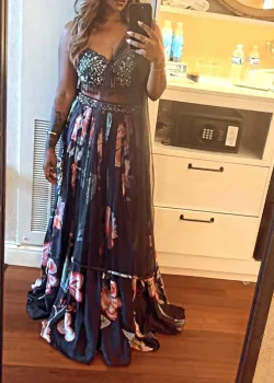 Black Floral Print Lehenga