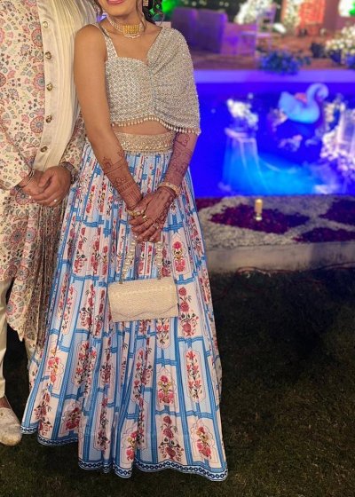 Blue Draped Blouse Lehenga