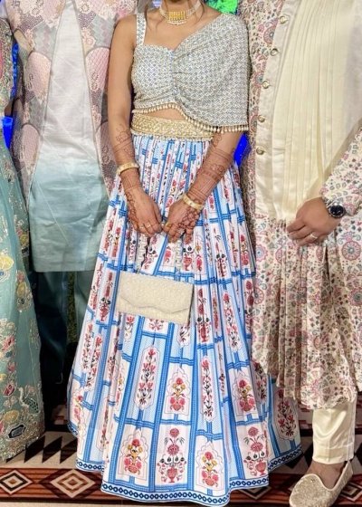Blue Draped Blouse Lehenga