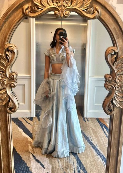 Dusty Blue Ruffle Lehenga