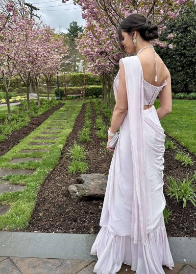 Blush Lavender Pre-Draped Sari