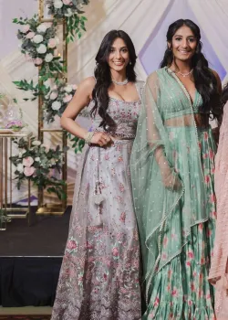 Grey Floral Net Lehenga