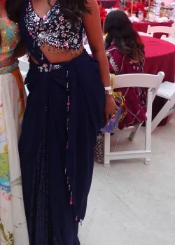 Navy Floral Pre-Draped Sari