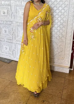 Yellow Embroidered Drape Set