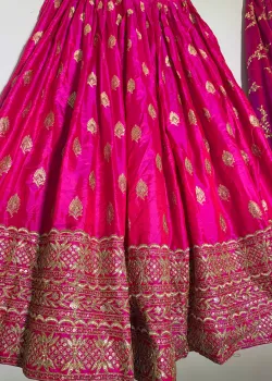 Magenta and Gold Embroidered Lehenga - hover