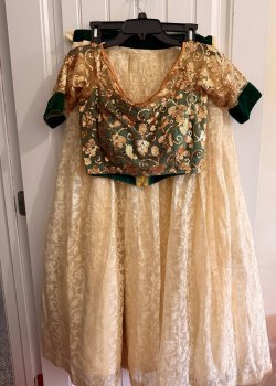 Cream and Emerald Sequin Lehenga