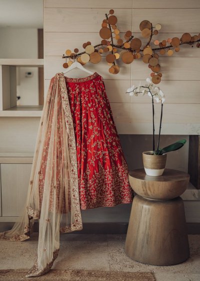 Crossover Red Silk Bridal  Lehenga