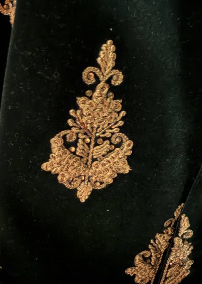 Bottle Green Embroidered Velvet Sherwani