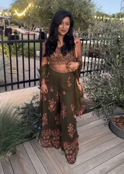 Olive Floral-Embroidered Pant Set