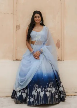 Blue Ombre Swan Lehenga