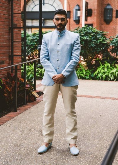 Powder Blue Bandhgala Jacket Set