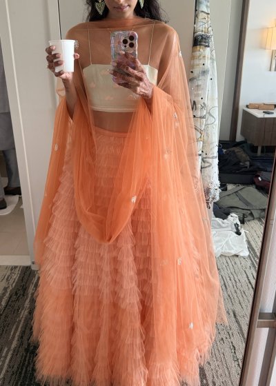 Peach Tiered Ruffle Lehenga