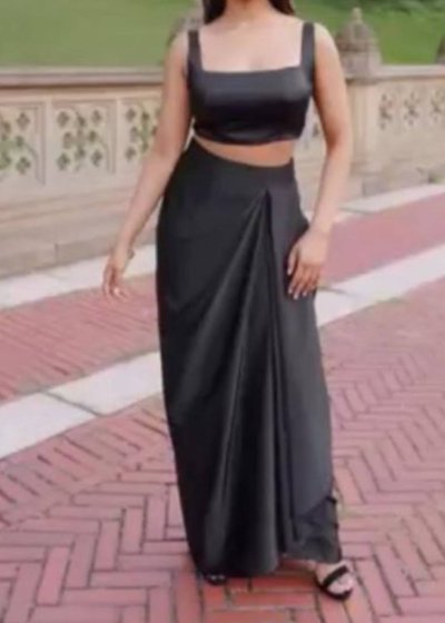 Black Satin Skirt Set