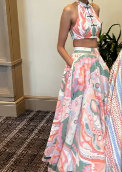 Pastel Abstract-Print Skirt Set
