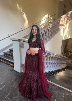 Burgundy Fishtail Lehenga - hover