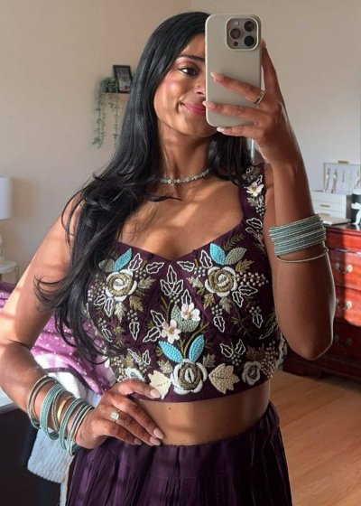 Deep Plum Floral-Beaded Lehenga