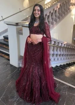 Burgundy Fishtail Lehenga