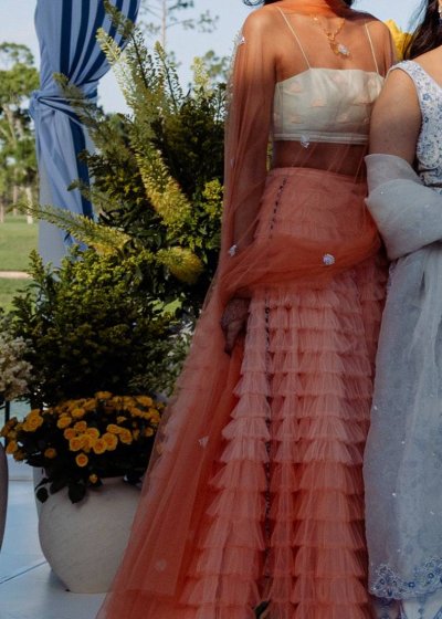 Peach Tiered Ruffle Lehenga
