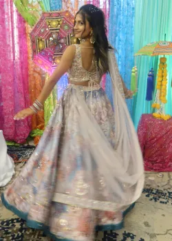 Pastel Floral Print Lehenga - hover