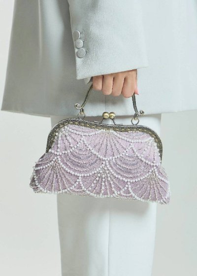 Purple Beaded Pearl Clutch