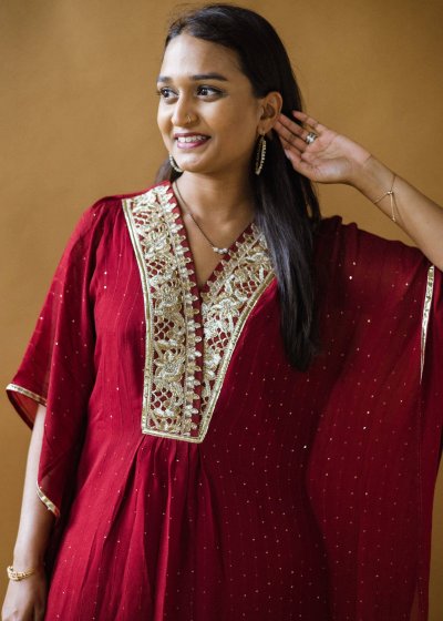 Maroon Embroidered Kaftan