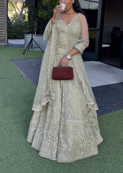 Sage Green Embroidered Lehenga
