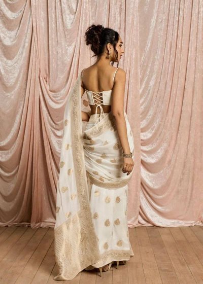 Ivory and Gold Banarasi Corset Sari