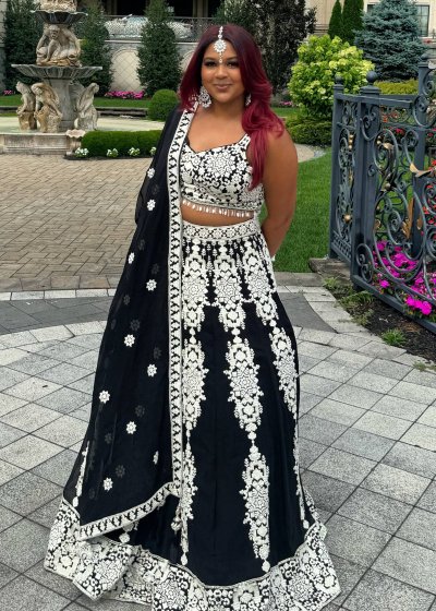 Black Embroidered Georgette Lehenga