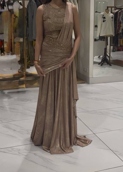 Bronze Metallic Beaded Sari