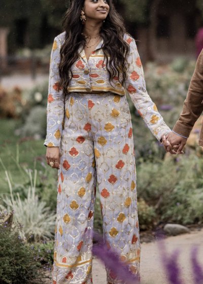 Blue Medallion Print Blazer Set