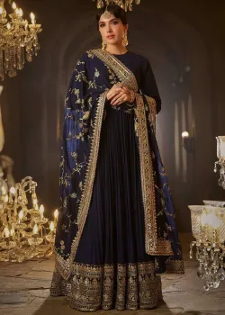 Navy Blue Embroidered Anarkali - hover