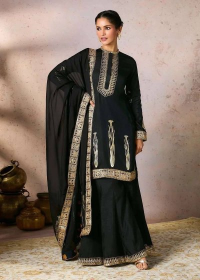 Black Zardozi Embroidered Sharara Set
