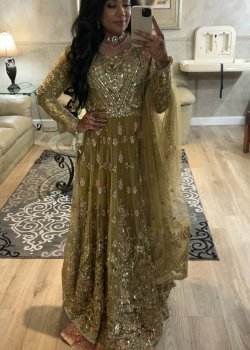 Olive Green Embroidered Gown