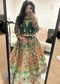 Green Embroidered Lehenga