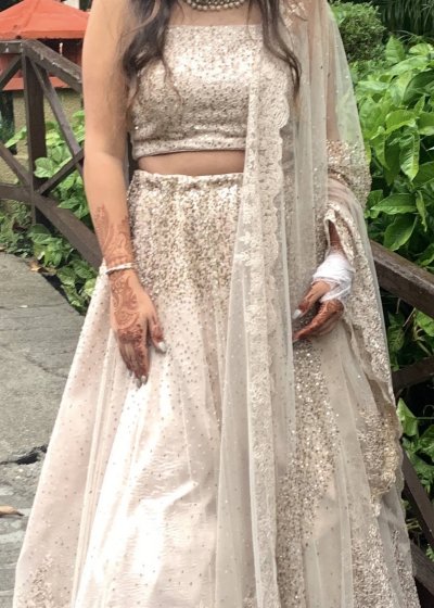 Beige Beaded Lehenga