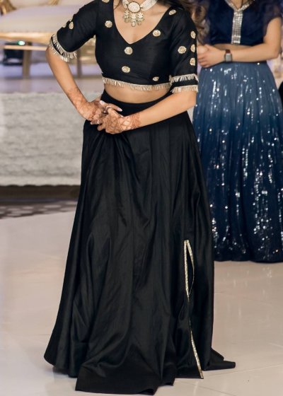 Black Ruffled Metallic Lehenga
