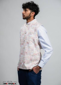Ivory Mosaic Threadwork Vest - hover