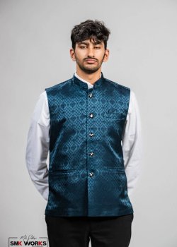 Teal Jacquard Vest