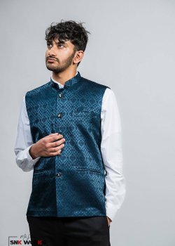 Teal Jacquard Vest - hover