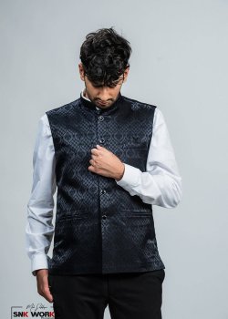 Navy Jacquard Vest - hover