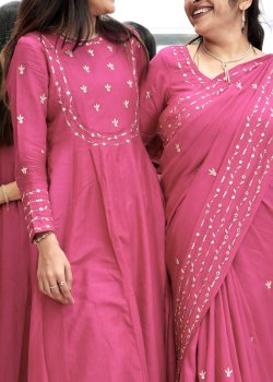 Rani Pink Handwork Anarkali Gown - hover
