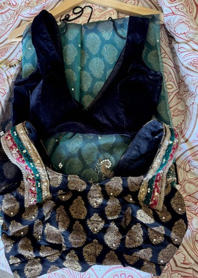 Black and Teal Net Sari