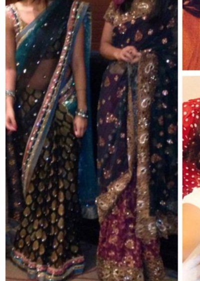 Black and Teal Net Sari