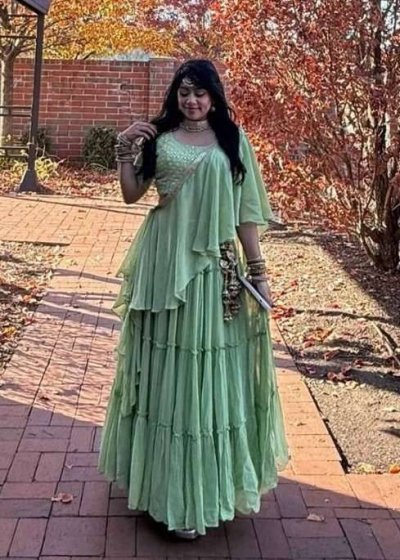 Sage Green Ruffled Lehenga