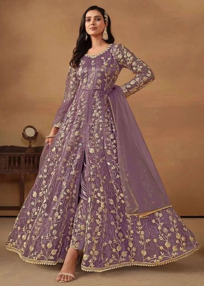 Lavender Gold Embroidered Anarkali