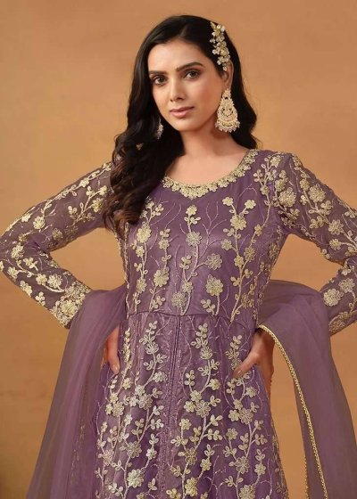 Lavender Gold Embroidered Anarkali
