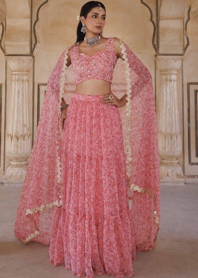 Pink Floral Lehenga
