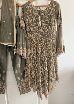 Gray Embellished Kurta Set - hover