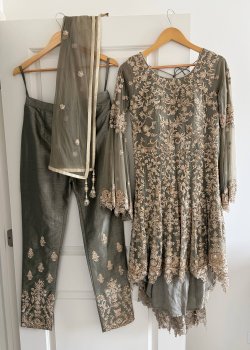 Gray Embellished Kurta Set